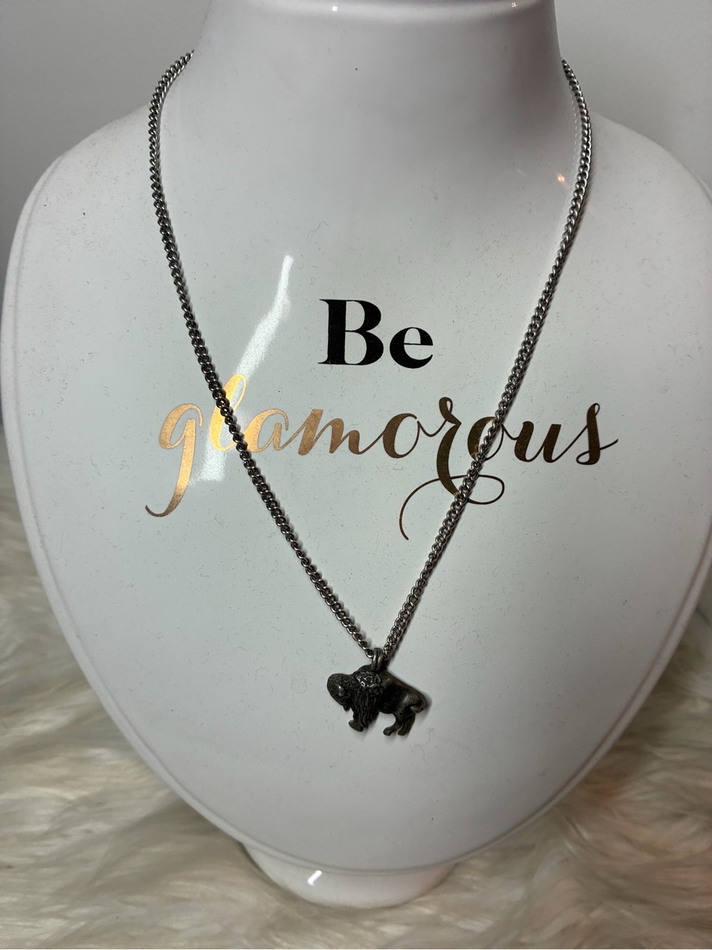 Vintage Avon Black Buffalo Charm Necklace